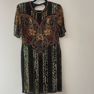 Life & Style Fashion Inc Women's Cocktail Dress Midi Sequin Beaded Black Gold